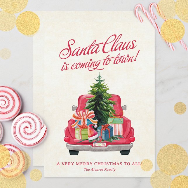Santa's Vintage Red Truck Flat Holiday Card (Santa's Vintage Red Truck Flat Holiday Card)