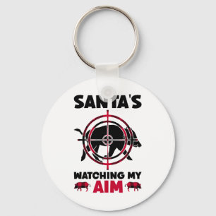 Santa's Watching My Aim - Boar Hog Hunting  Key Ring
