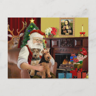 Santa's Welsh Terriers (TWO) Holiday Postcard