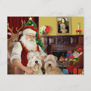 Santa's Wheaten Terriers (TWO) Holiday Postcard