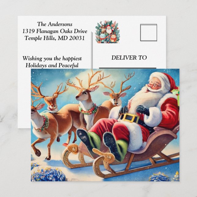 Santa's Whimsical Festive Palette: Personalise the Holiday Postcard (Front/Back)