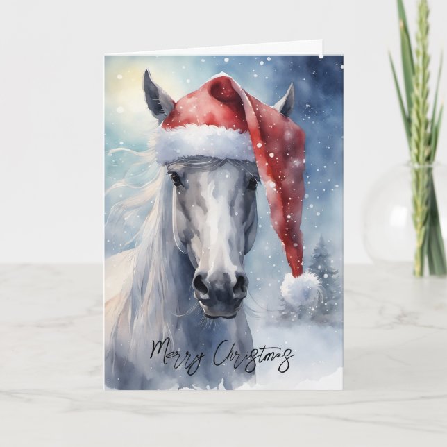 Santa's White Horse Greeting Card (Front)