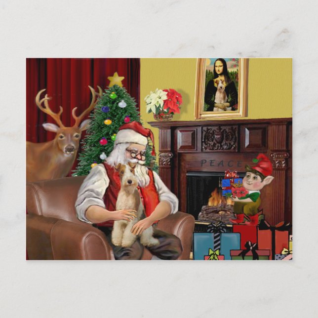 Santa's Wire Fox Terrier (#3) Holiday Postcard (Front)