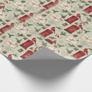 Santas Woodland Post Vintage Christmas Wrap Paper