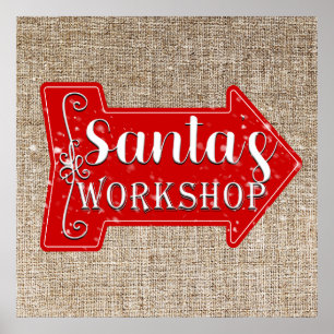 Santa's Workshop Arrow Rustic Christmas Holiday Poster