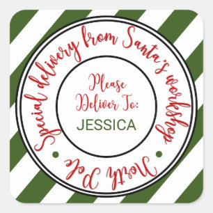Santa's workshop christmas gift square sticker