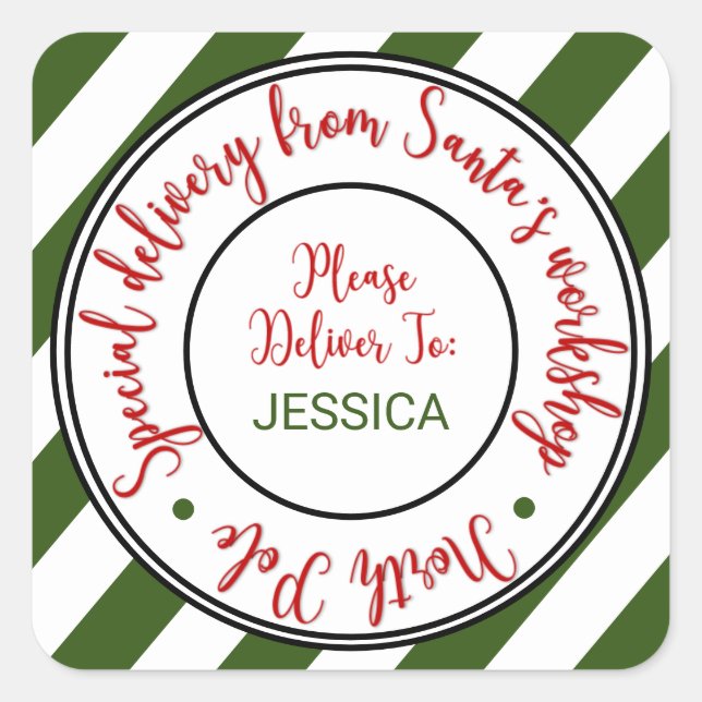 Santa's workshop christmas gift square sticker (Front)
