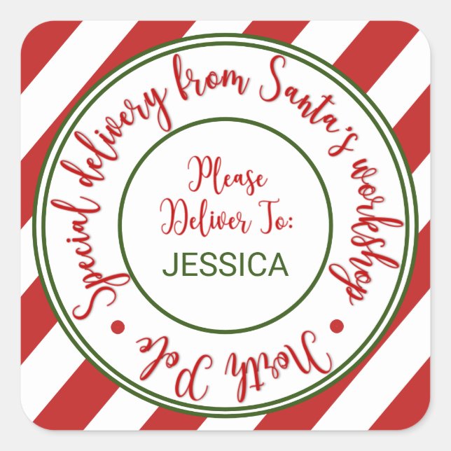 Santa's workshop christmas gift square sticker (Front)
