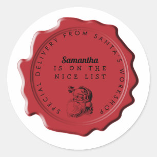 Santa's Workshop Custom Name Christmas Stamp Classic Round Sticker