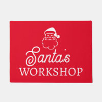 Santa's Workshop custom red door mat