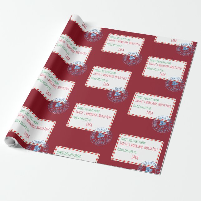 Santa's Workshop Delivery Personalised Wrapping Paper (Unrolled)