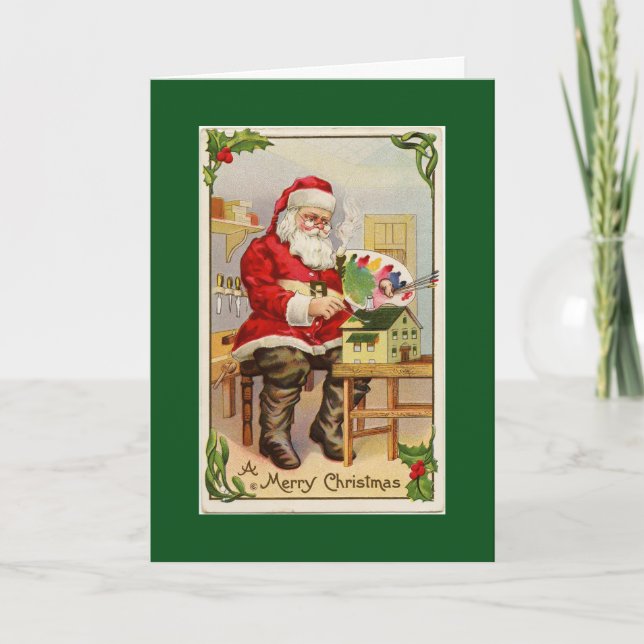Santa's Workshop Green Holiday Card (Front)