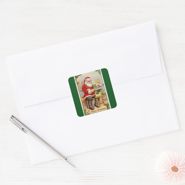 Santa's Workshop Green Square Sticker (Envelope)