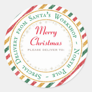 Santa's Workshop, North Pole - Please deliver to: Classic Round Sticker