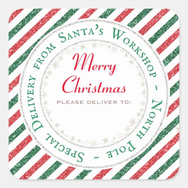 Santa's Workshop, North Pole - Please deliver to: Square Sticker (Front)
