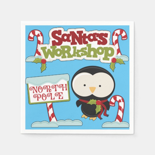 Santa's Workshop Penguin Napkin (Front)