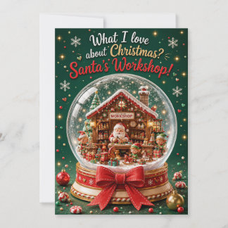 Santa's Workshop Snow Globe Christmas Card