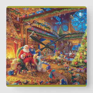 Santa's Workshop Square Wall Clock