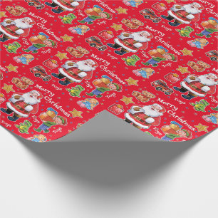 Santa's workshop toys wrapping paper red