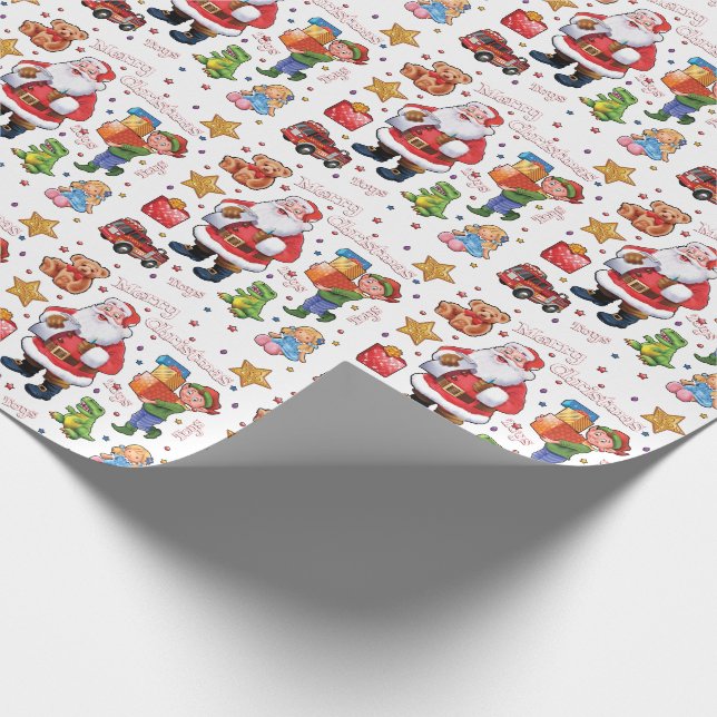 Santa's workshop toys wrapping paper white (Corner)