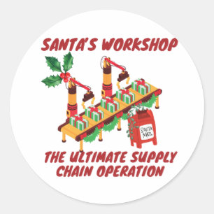 Santa's workshop, ultimate supply chain operation classic round sticker