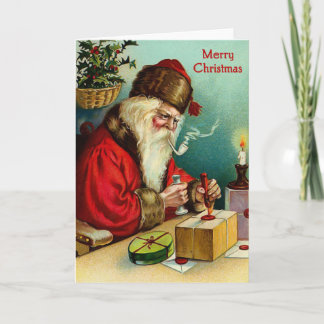 Santa's Workshop Vintage Christmas Card