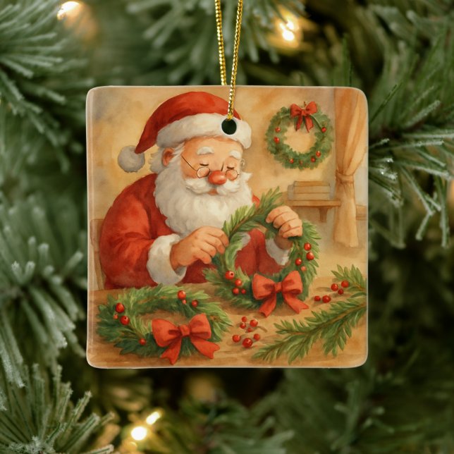 Santa's Workshop Wreath Maker Personalized Ceramic Ornament (Tree)