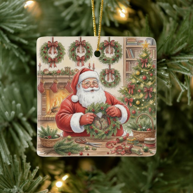 Santa's Workshop Wreath Maker Personalized Ceramic Ornament (Tree)