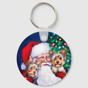 Santa's Yorkies at Christmas Key Ring