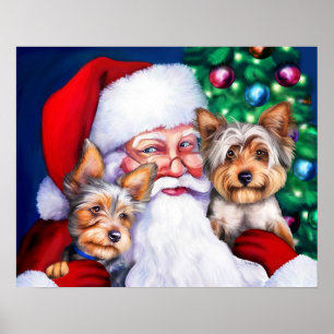 Santa's Yorkies at Christmas Poster