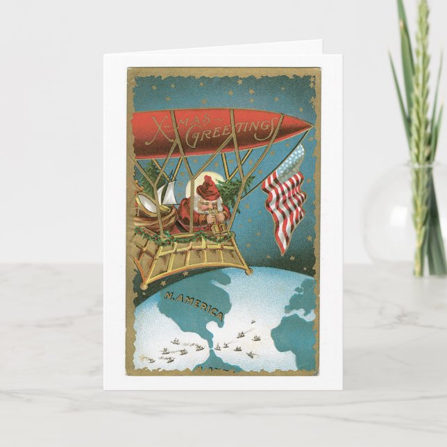 Santa's Zeppelin - American Patriotism Holiday Card (Front)
