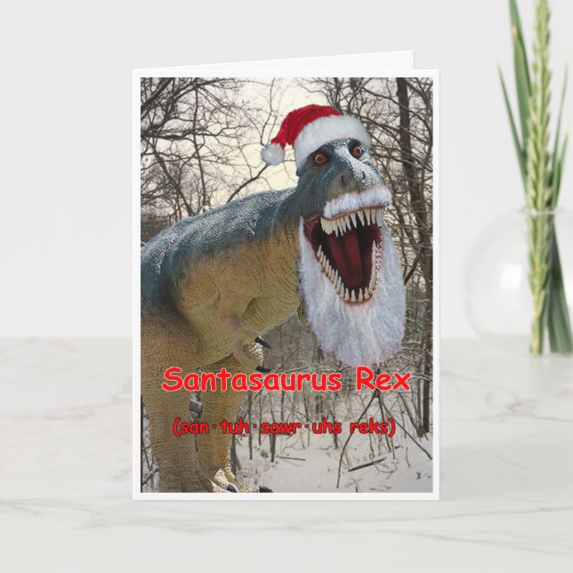 Santasaurus Rex Holiday Greeting Card with Verse (Front)
