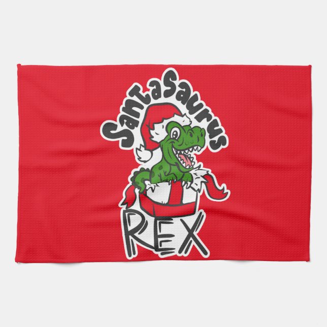Santasaurus Rex Tea Towel (Horizontal)