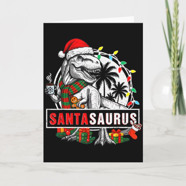 Santasaurus T Rex Dinosaur Funny Santa Saurus Funn Card (Front)