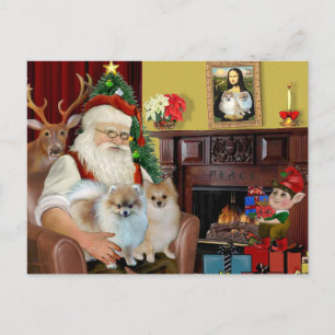 Santa'sTwo Pomeranians Holiday Postcard