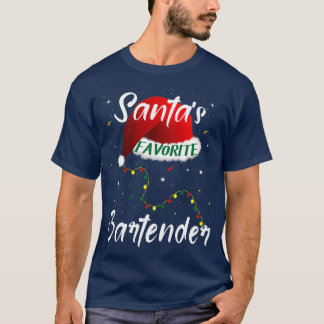 Santax27s Favourite Bartender Santa Hat Christmas T-Shirt