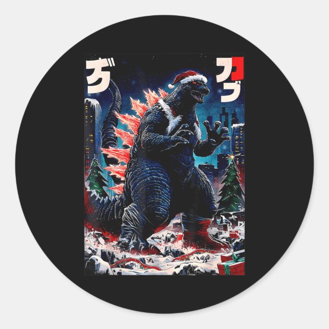 Santazilla Japanese Monster Kaiju Dinosaur Christm Classic Round Sticker (Front)