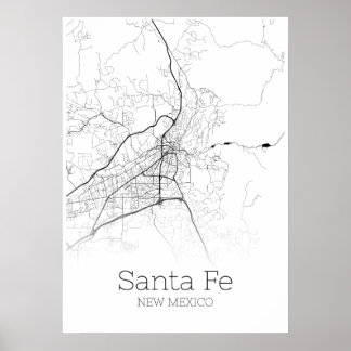 Sante Fe Map - New Mexico - City Map Poster