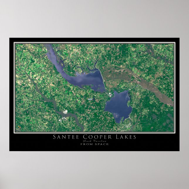 Santee Cooper Lakes South Carolina Satellite Map Poster (Front)