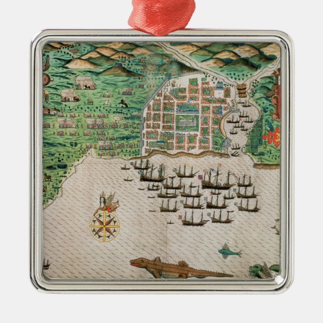 Santiago, Cape Verde, 1589 2 Metal Tree Decoration (Front)