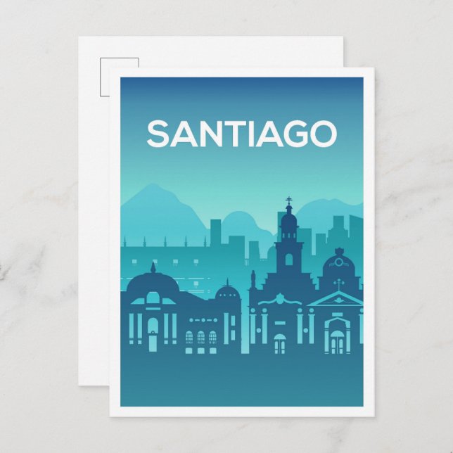 Santiago Chile Art Travel Illustration Postcard (Front/Back)