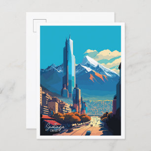 Santiago Chile Art Vintage Travel Illustration Postcard