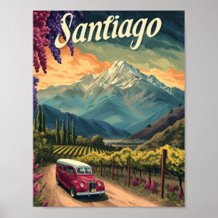Santiago Chile Artistic Travel Illustration Poster