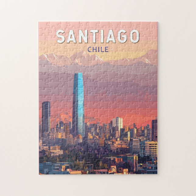 Santiago Chile Illustration Travel Art Vintage Jigsaw Puzzle (Vertical)