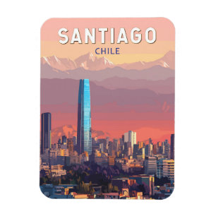 Santiago Chile Illustration Travel Art Vintage Magnet