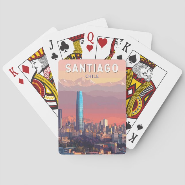Santiago Chile Illustration Travel Art Vintage Playing Cards (Back)