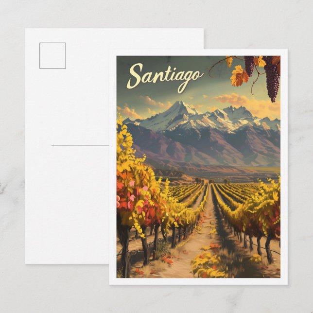 Santiago Chile Vintage Art Travel Illustration Postcard (Front/Back)