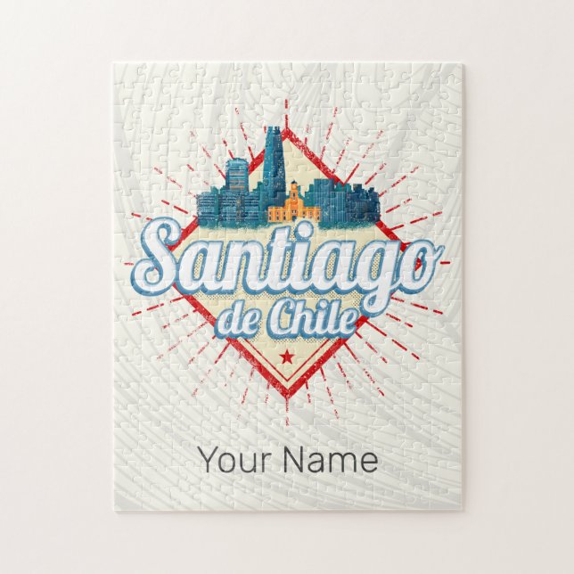 Santiago de Chile City Holiday Retro Skyline Jigsaw Puzzle (Vertical)