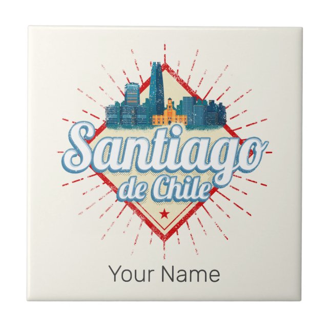 Santiago de Chile City Holiday Retro Skyline Tile (Front)