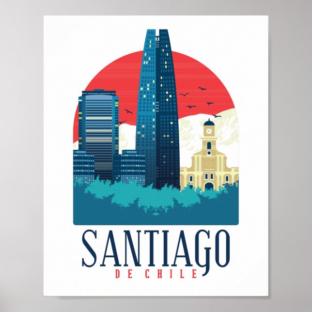 Santiago de Chile Vintage Skyline Poster (Front)